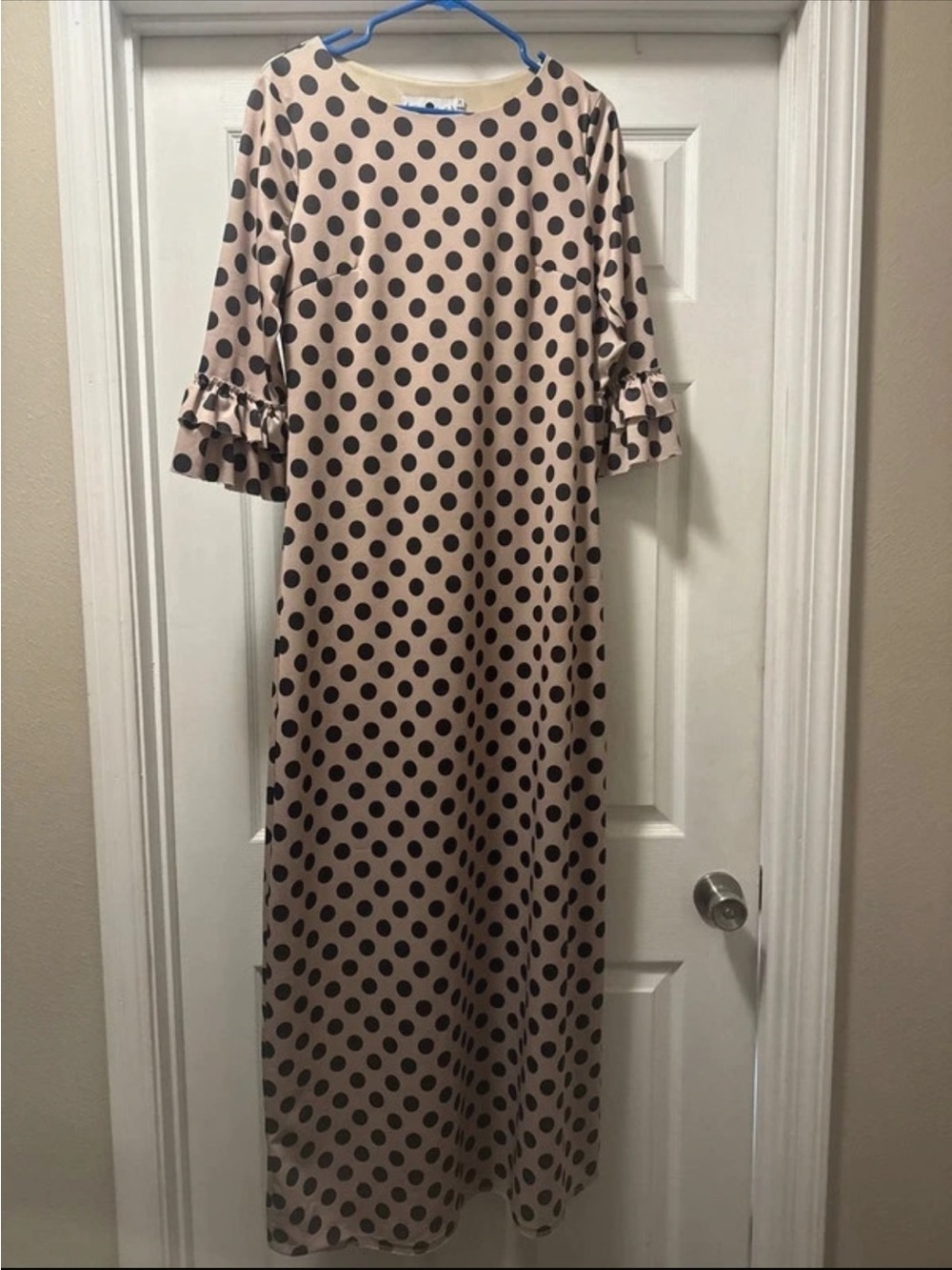 Dainty Jewells Beige Maxi Dress with Black Polka Dots